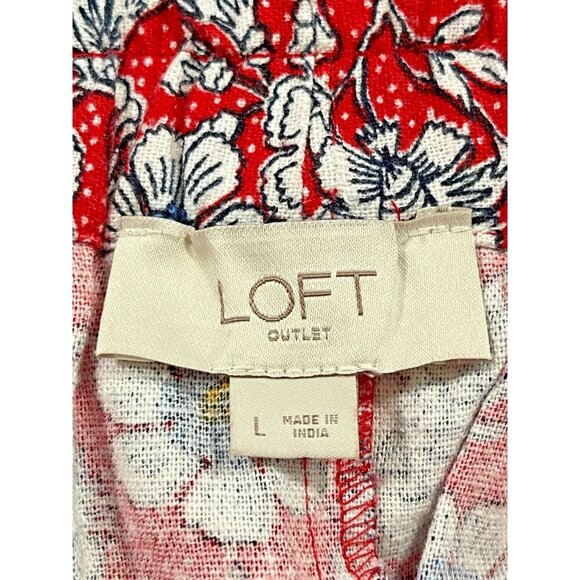 LOFT Floral Pull-On Skirt Red White Blue Linen Blend Size Large - Picture 3 of 7